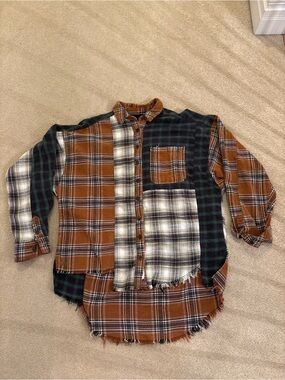 BDG Patchwork Plaid Button-Down Shirt - Brown/Green/White
